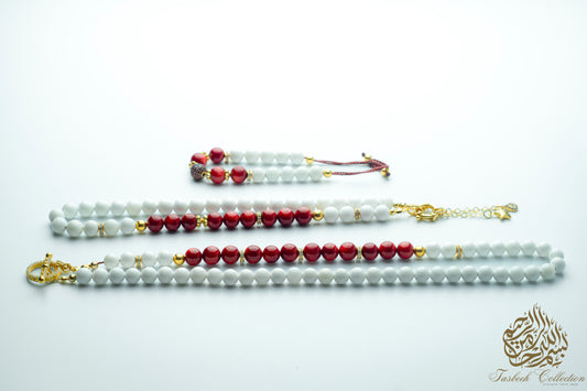 Zarafet - Mother & Daughter Set – Gold-Plated Red Coral & Mother of Pearl Set - Limited Edition
