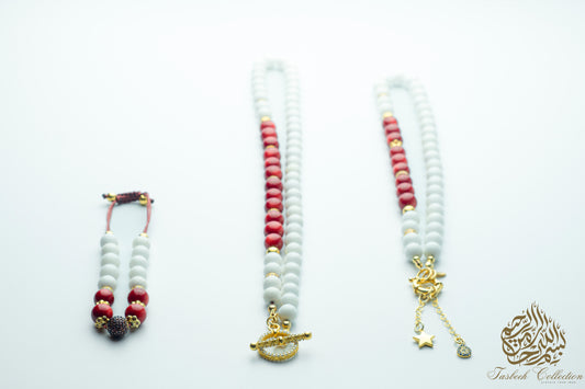 Zarafet - Mother & Daughter Set – Gold-Plated Red Coral & Mother of Pearl Set - Limited Edition