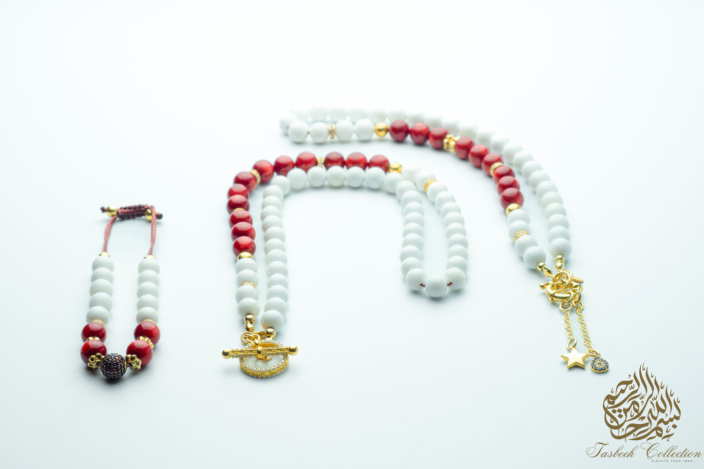 Zarafet - Mother & Daughter Set – Gold-Plated Red Coral & Mother of Pearl Set - Limited Edition