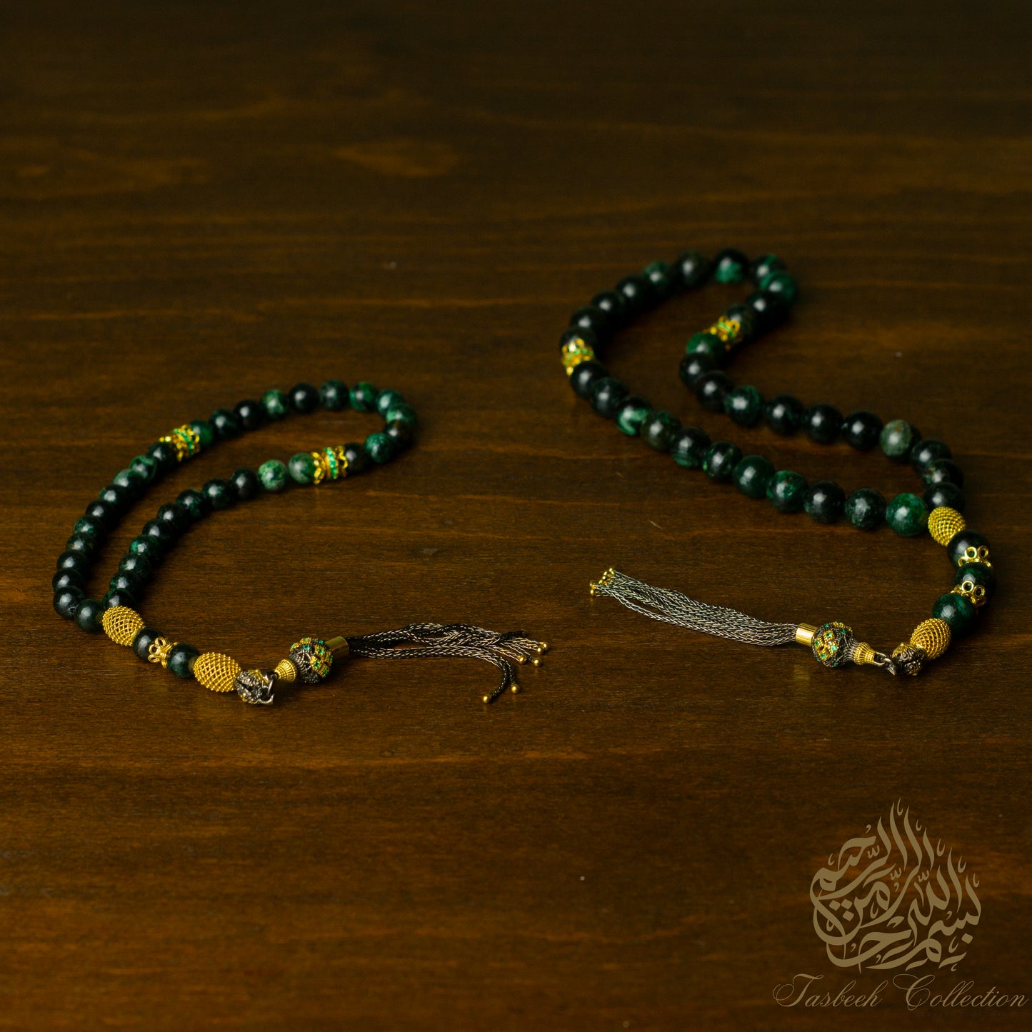 Zarafet - Father & Son Tasbih Set – African Emerald & Gold-Plated Sterling Silver - Limited Edition
