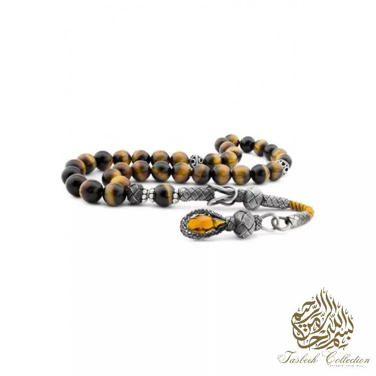 Tiger Eye Rosary Tasbih with 925 Sterling Silver Tassel - Tasbeeh Collection