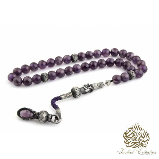 Amethyst Rosary Tasbih with 1000 carat Silver Kazaz Tassel - Tasbeeh Collection
