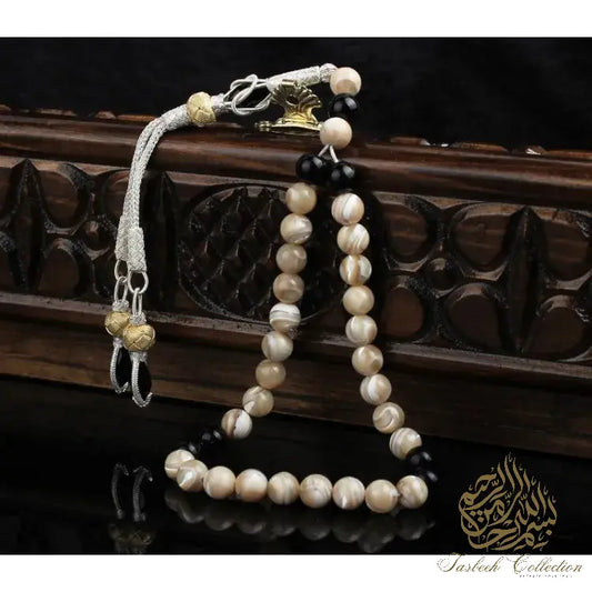 Seashells and Onyx Rosary Tasbih with 925 Silver Tassel - Tasbeeh Collection