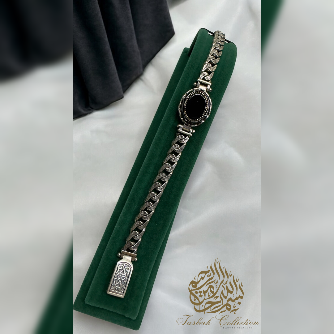 Sterling Silver Cuban Bracelet with Onyx Stone