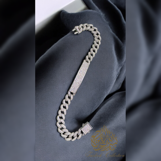 Sterling Silver Iced Cuban ID Bracelet