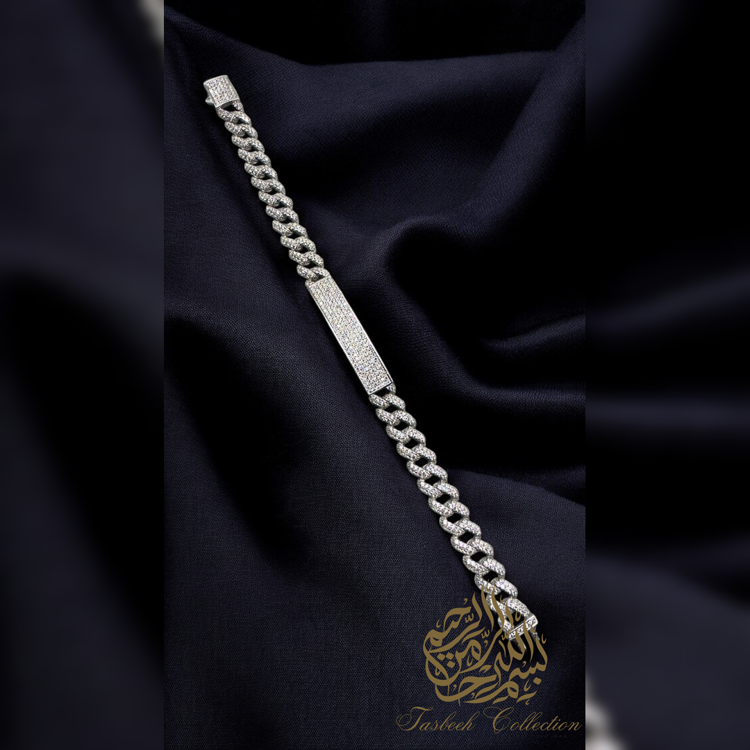 Sterling Silver Iced Cuban ID Bracelet