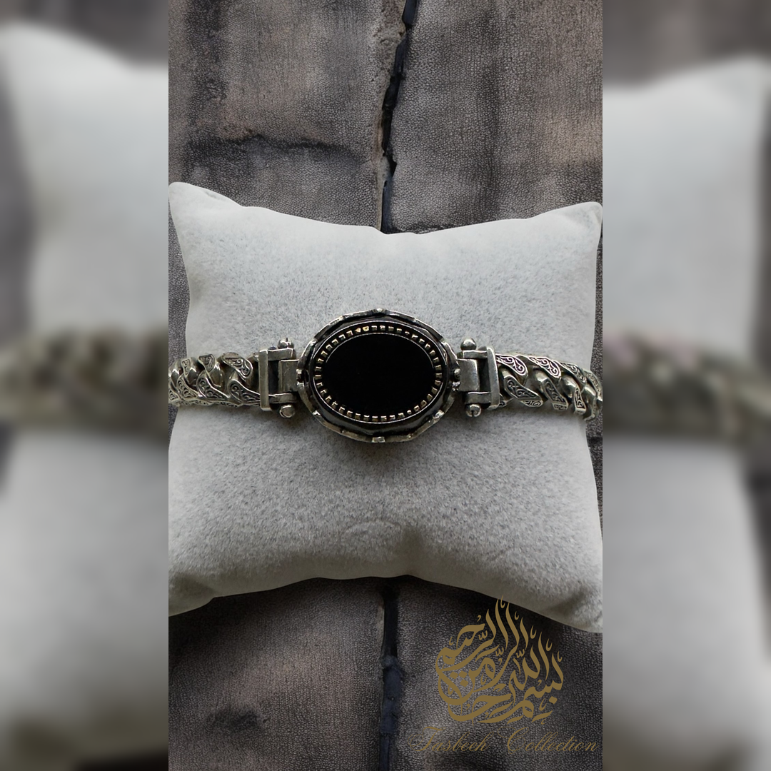Sterling Silver Cuban Bracelet with Onyx Stone