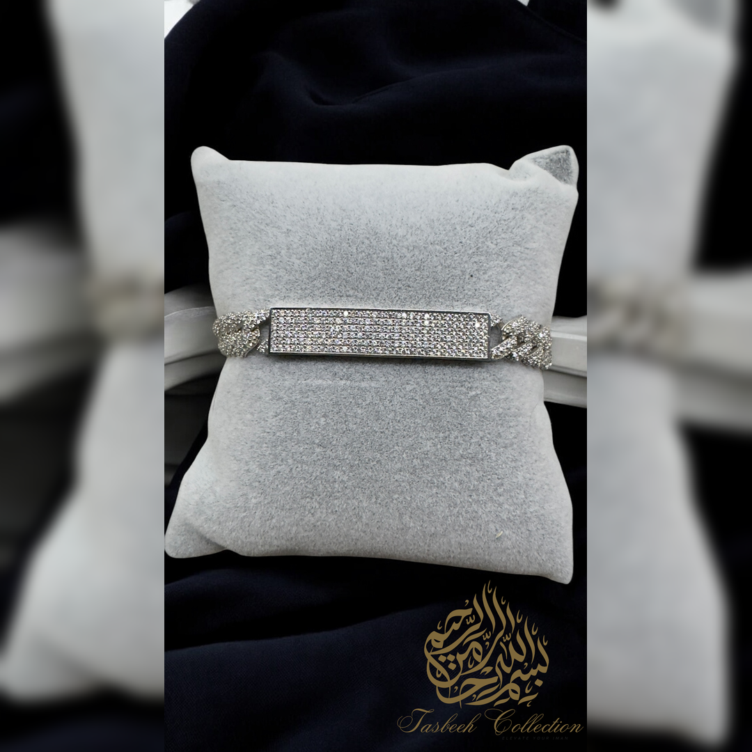 Sterling Silver Iced Cuban ID Bracelet