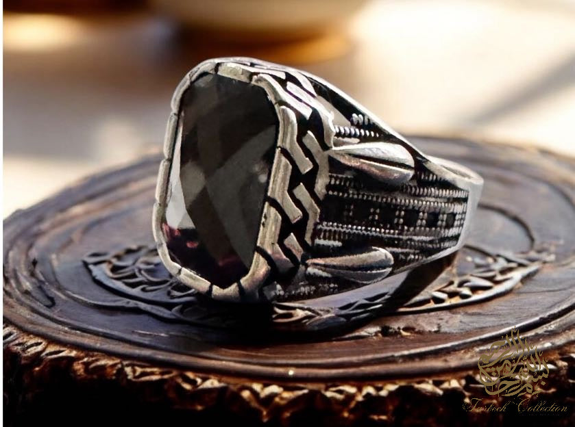 Black Natural Zircon Stone Premium 925 Silver Ring