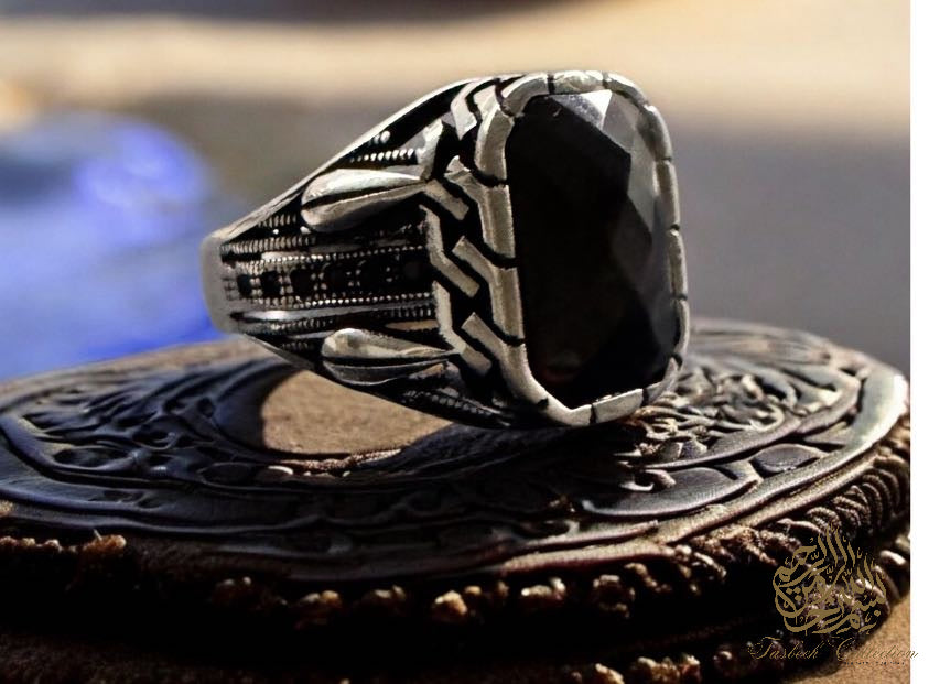 Black Natural Zircon Stone Premium 925 Silver Ring