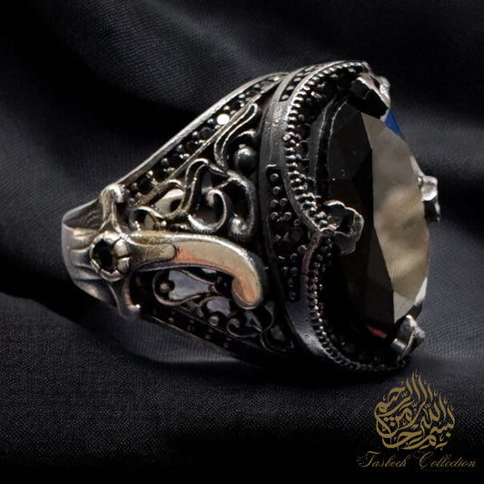 Black Natural Zircon Stone #2 Premium 925 Silver Ring