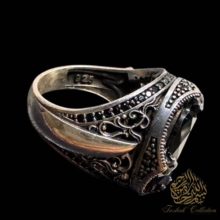 Black Natural Zircon Stone #2 Premium 925 Silver Ring