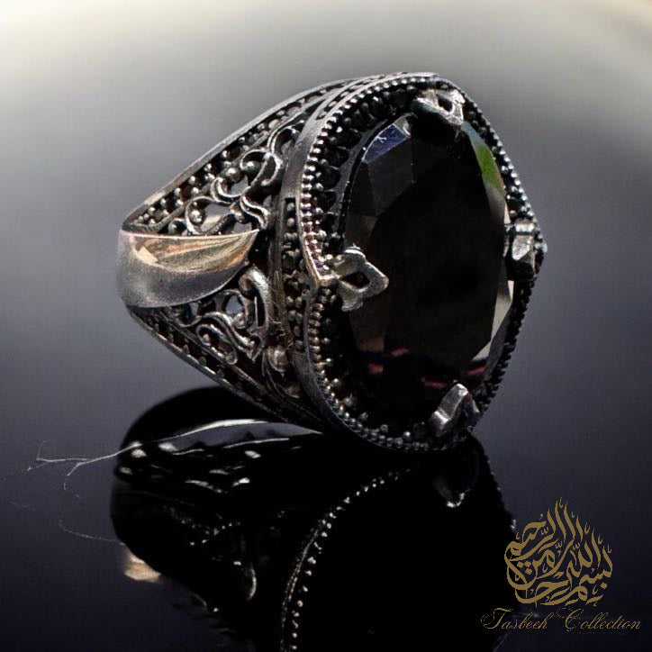 Black Natural Zircon Stone #2 Premium 925 Silver Ring