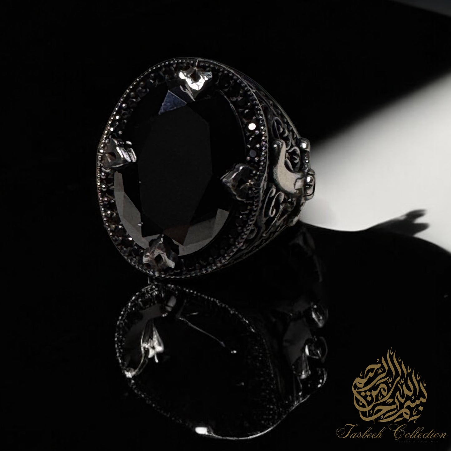 Black Natural Zircon Stone #2 Premium 925 Silver Ring