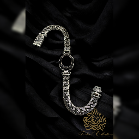 Sterling Silver Cuban Bracelet with Onyx Stone