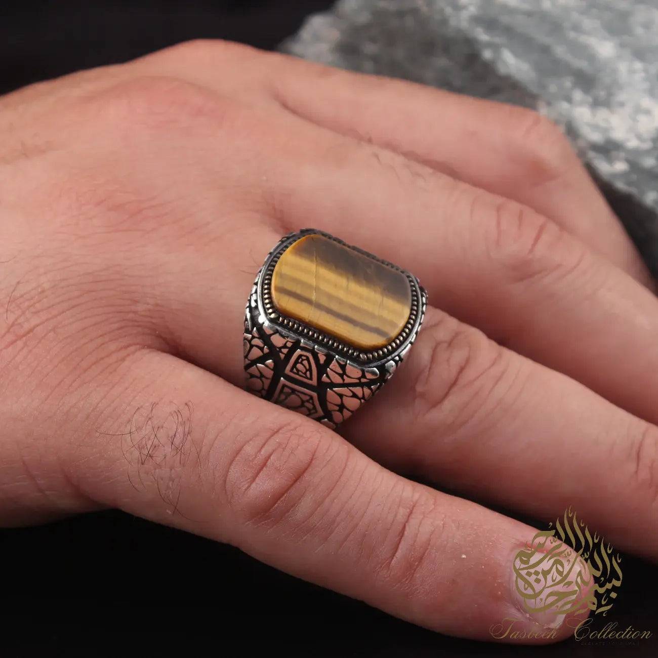 Turquoise Stone/Tiger Eye/Black Onyx/Green or Red Agate Silver 925 Ring - Tasbeeh Collection