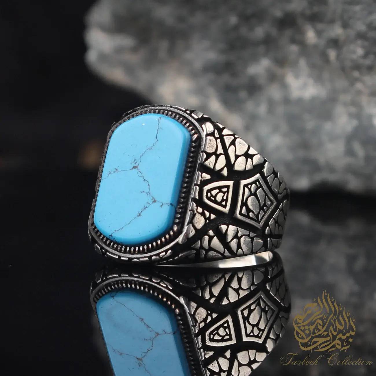 Turquoise Stone/Tiger Eye/Black Onyx/Green or Red Agate Silver 925 Ring - Tasbeeh Collection
