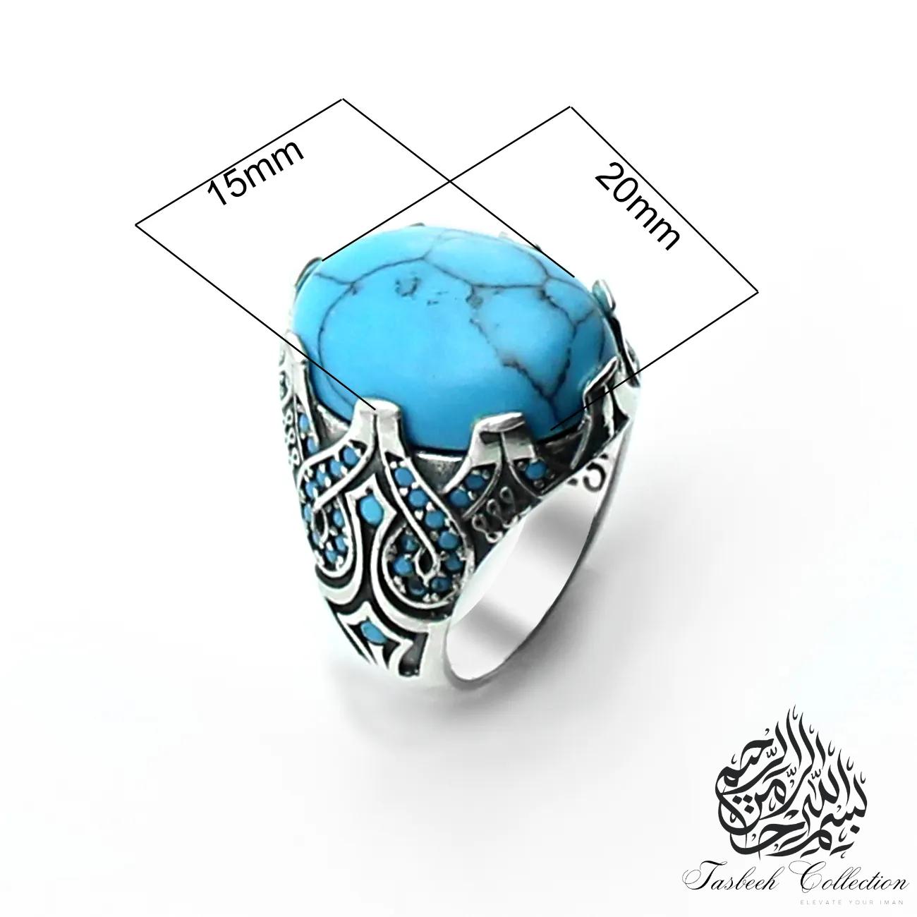 Sterling 925 Silver Ring with Turquoise, Onyx or Agate Stone - Tasbeeh Collection