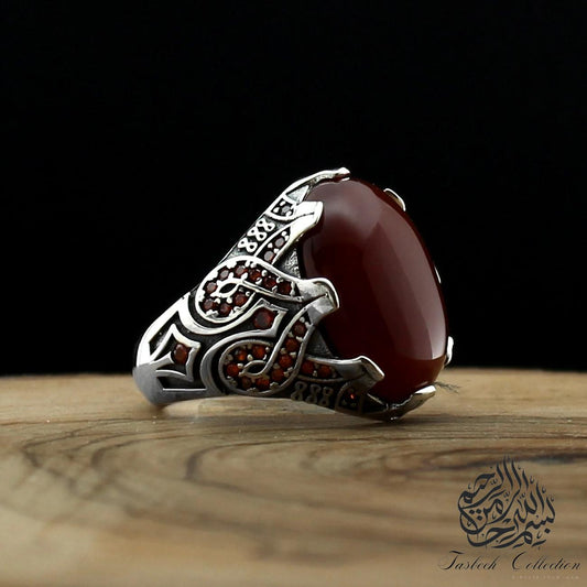 Sterling 925 Silver Ring with Turquoise, Onyx or Agate Stone - Tasbeeh Collection