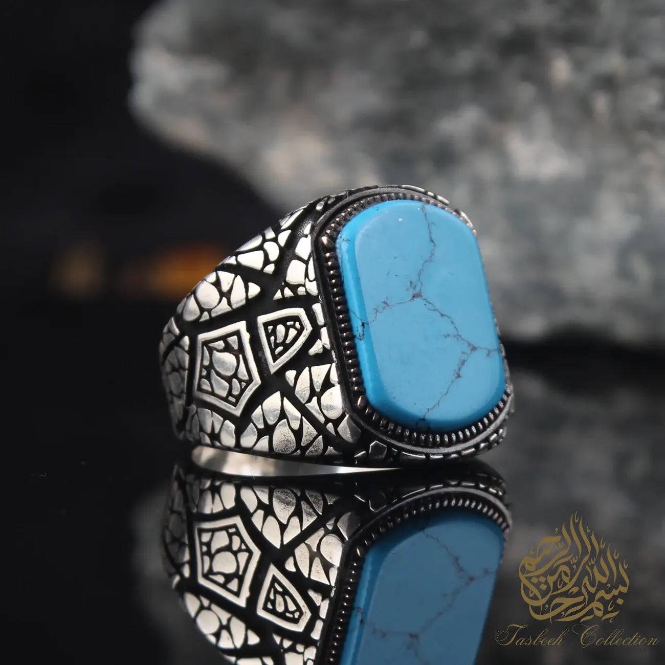 Turquoise Stone/Tiger Eye/Black Onyx/Green or Red Agate Silver 925 Ring - Tasbeeh Collection