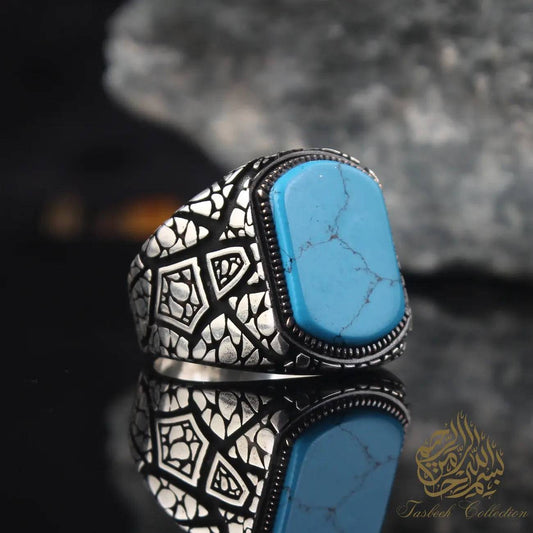 Turquoise Stone/Tiger Eye/Black Onyx/Green or Red Agate Silver 925 Ring - Tasbeeh Collection