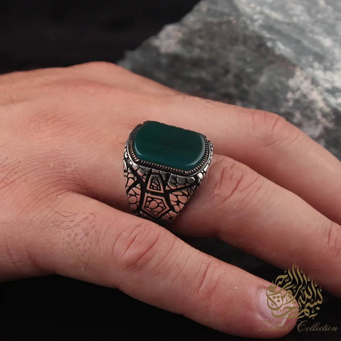 Turquoise Stone/Tiger Eye/Black Onyx/Green or Red Agate Silver 925 Ring - Tasbeeh Collection