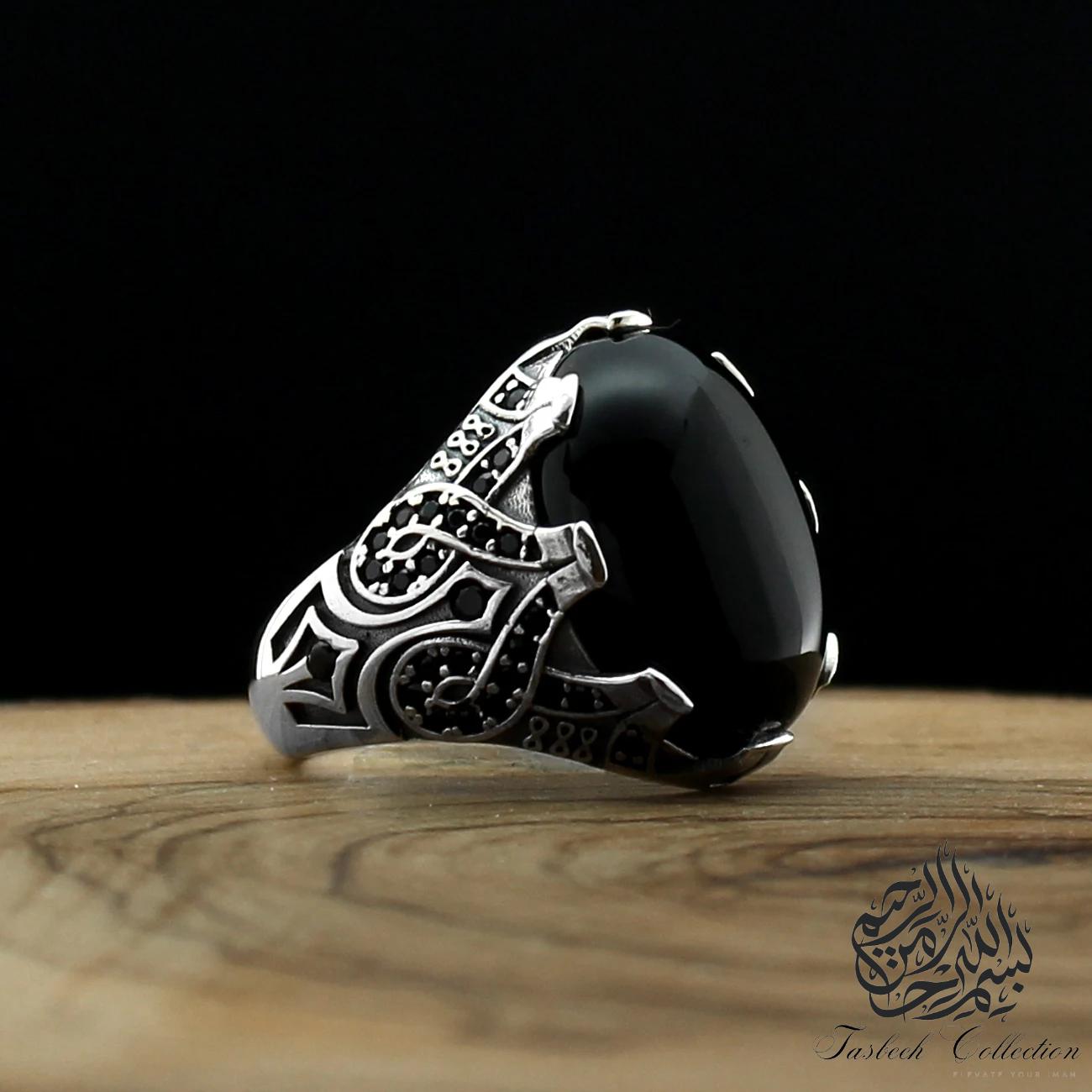 Sterling 925 Silver Ring with Turquoise, Onyx or Agate Stone - Tasbeeh Collection