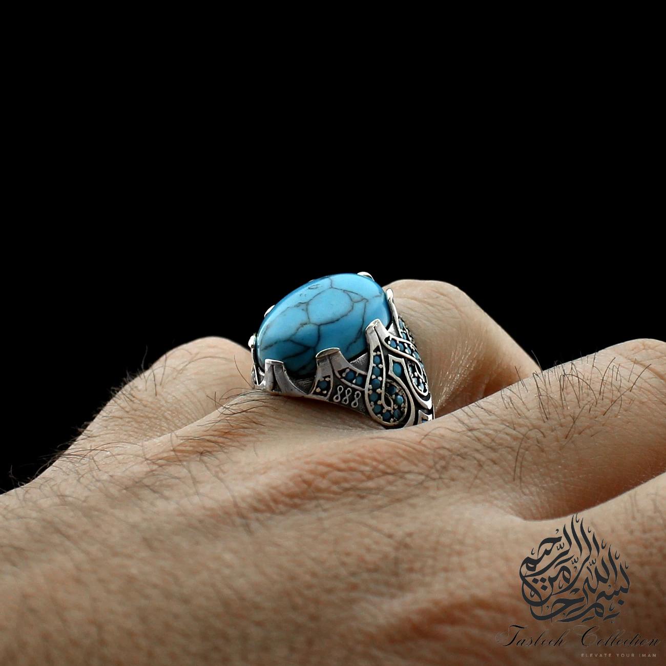 Sterling 925 Silver Ring with Turquoise, Onyx or Agate Stone - Tasbeeh Collection