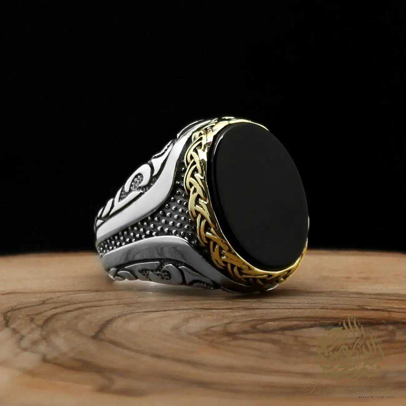 Hand Made 925 Carat Sterling Silver Ring with Choice of Tiger Eye, Black Onyx, Green or Red Agate - Tasbeeh Collection
