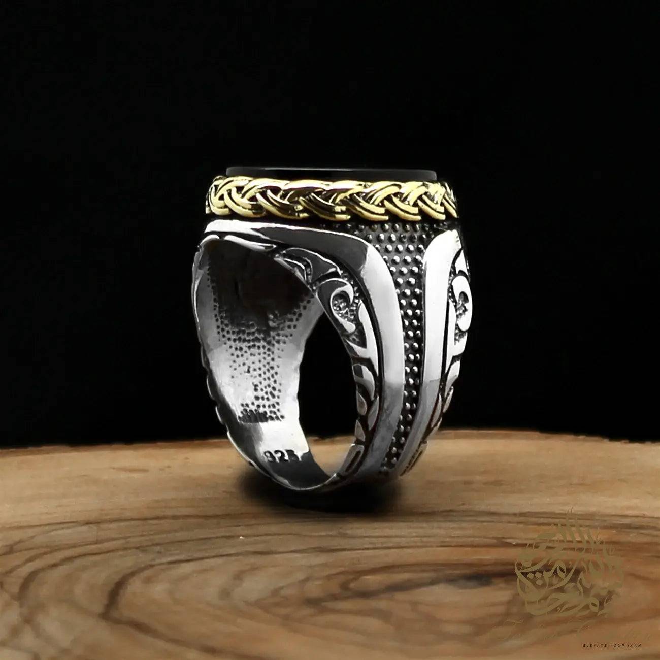 Hand Made 925 Carat Sterling Silver Ring with Choice of Tiger Eye, Black Onyx, Green or Red Agate - Tasbeeh Collection