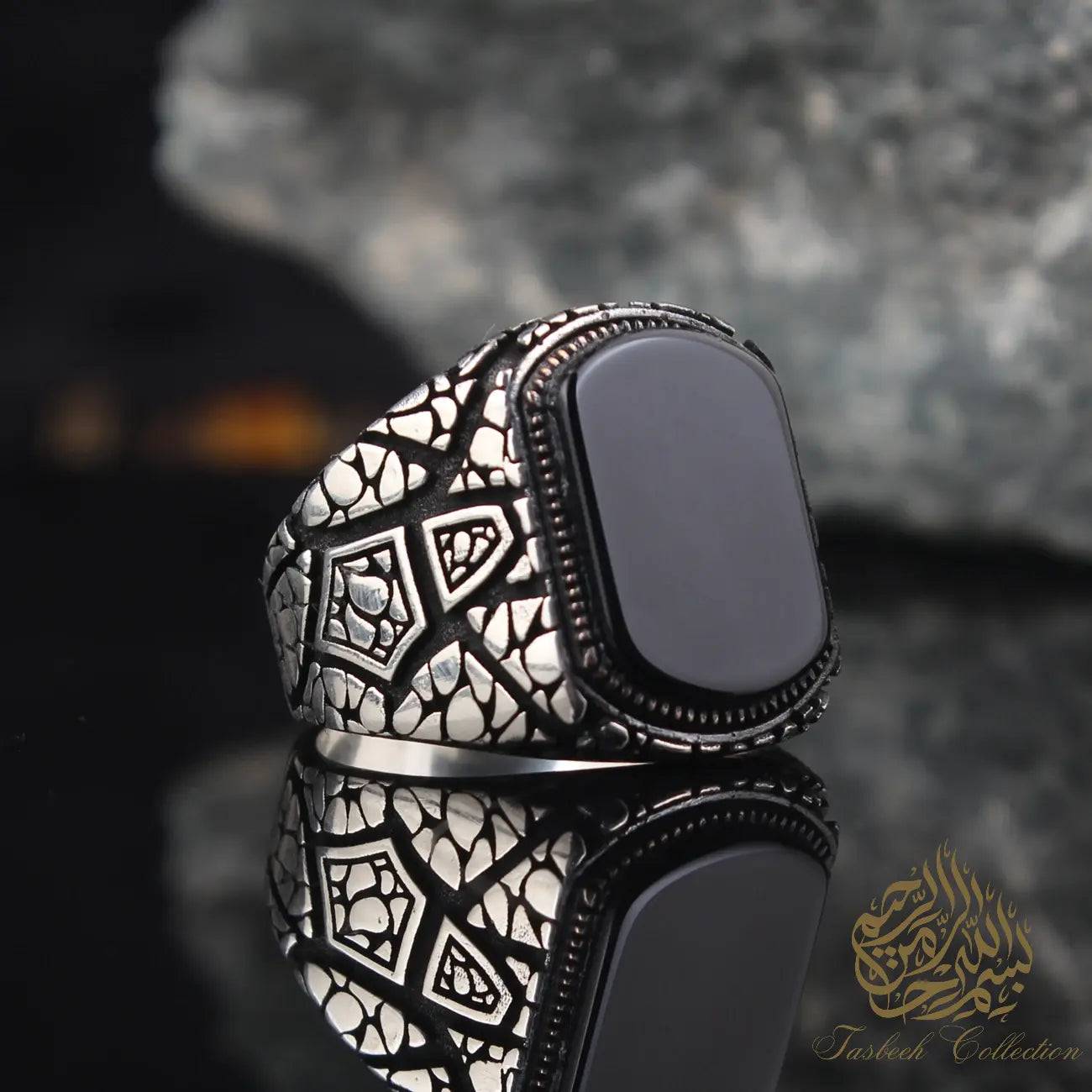 Turquoise Stone/Tiger Eye/Black Onyx/Green or Red Agate Silver 925 Ring - Tasbeeh Collection