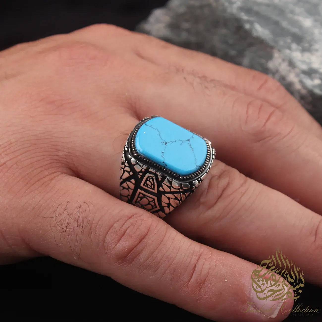 Turquoise Stone/Tiger Eye/Black Onyx/Green or Red Agate Silver 925 Ring - Tasbeeh Collection