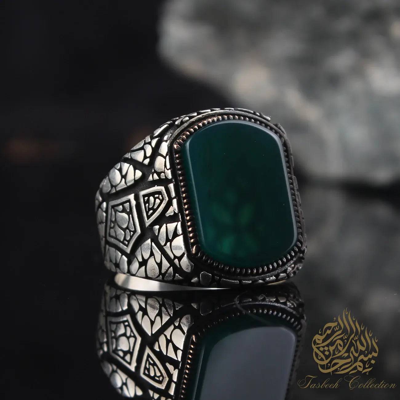 Turquoise Stone/Tiger Eye/Black Onyx/Green or Red Agate Silver 925 Ring - Tasbeeh Collection