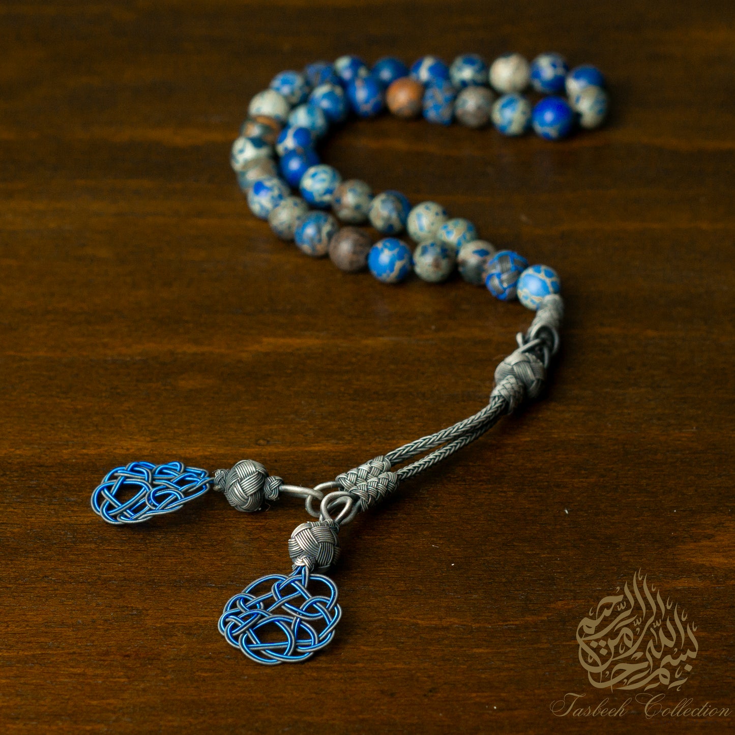 Silver Kazaz Tasseled Variscite Stone Rosary