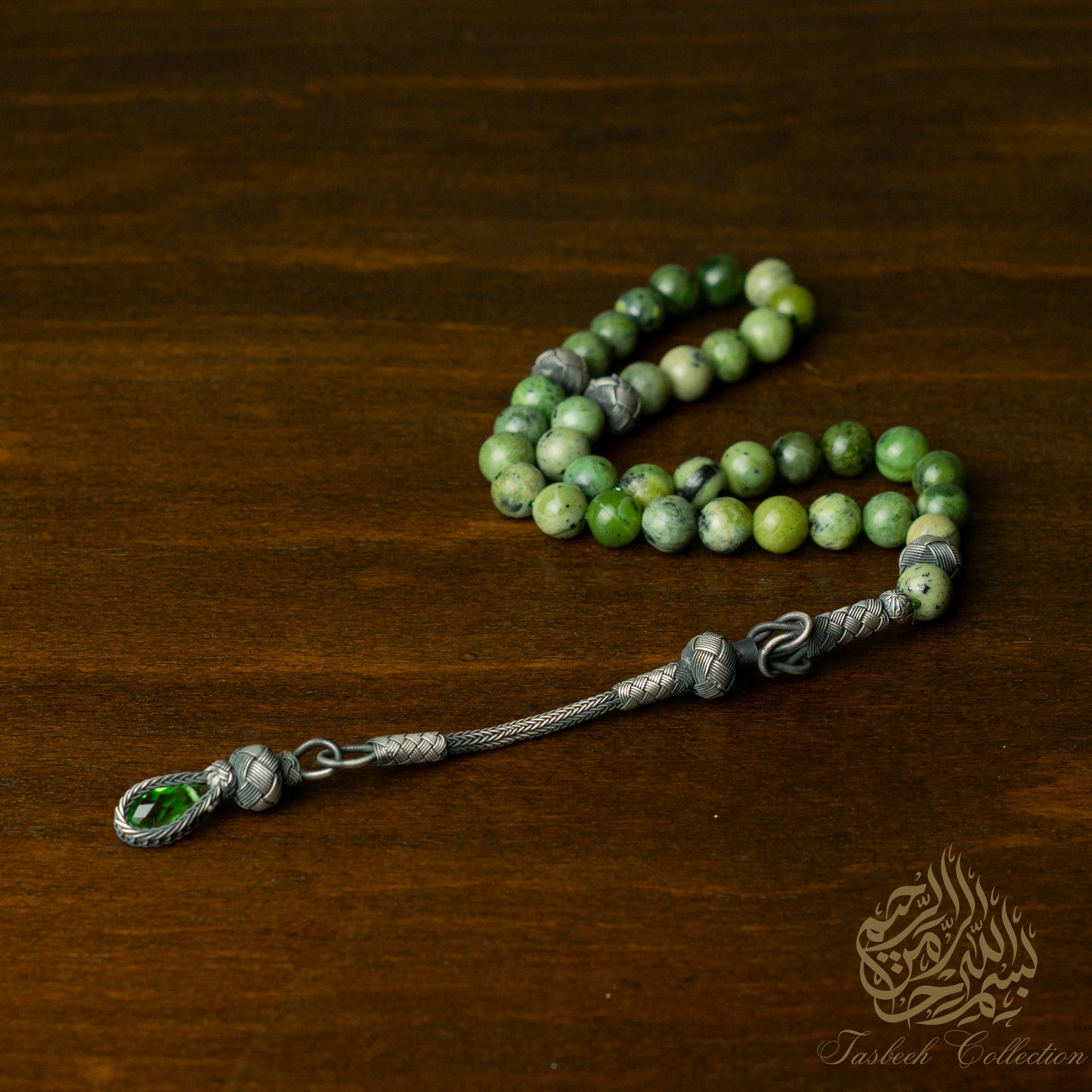Canadian Jade Rosary Tasbih with 925 Sterling Silver Kazaz Tassel – Premium Handcrafted Design