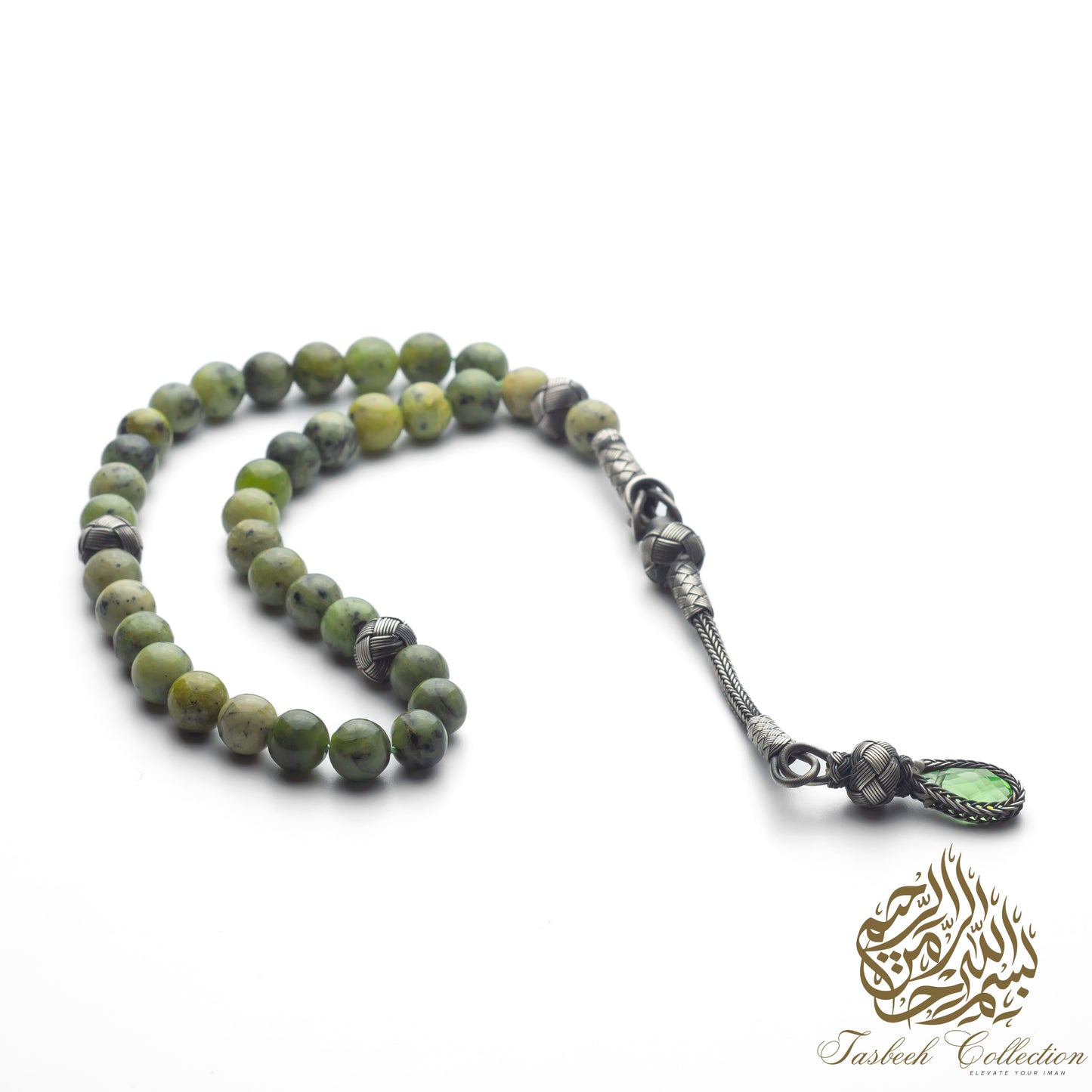 Canadian Jade Rosary Tasbih with 925 Sterling Silver Kazaz Tassel – Premium Handcrafted Design