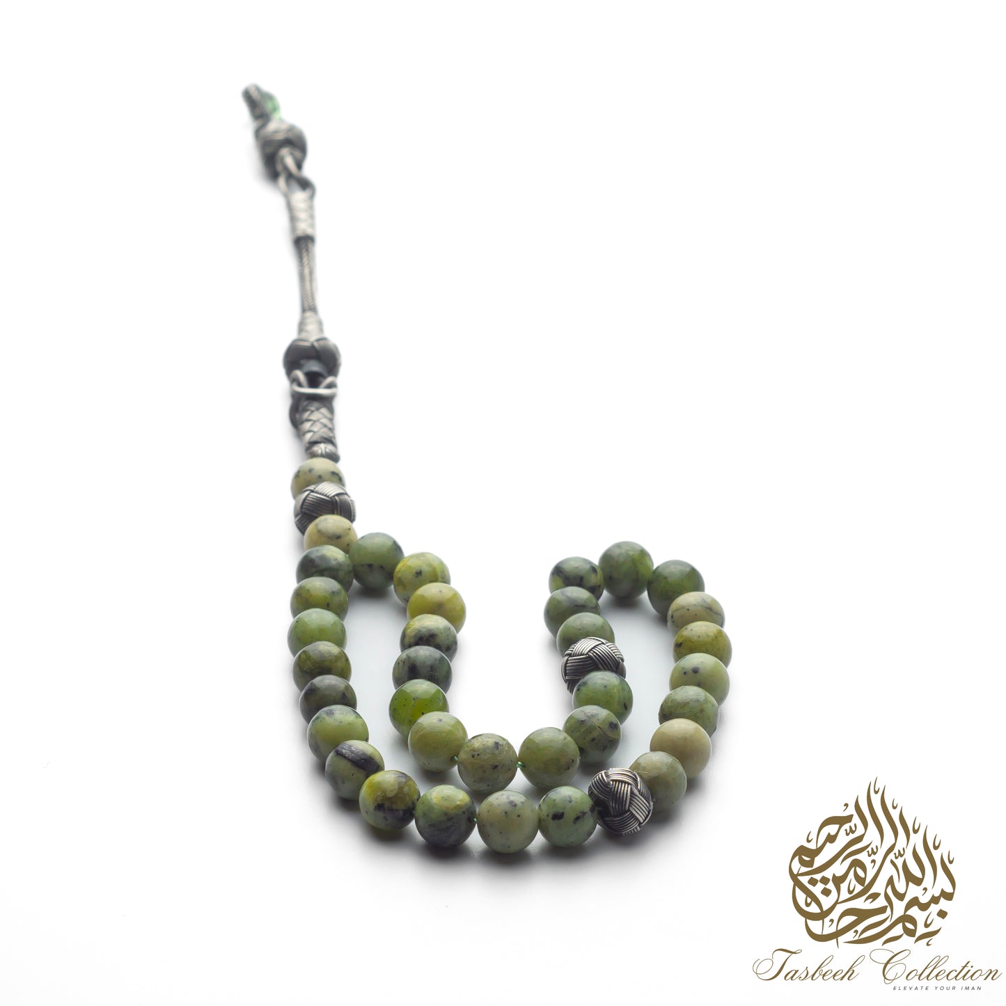 Canadian Jade Rosary Tasbih with 925 Sterling Silver Kazaz Tassel – Premium Handcrafted Design
