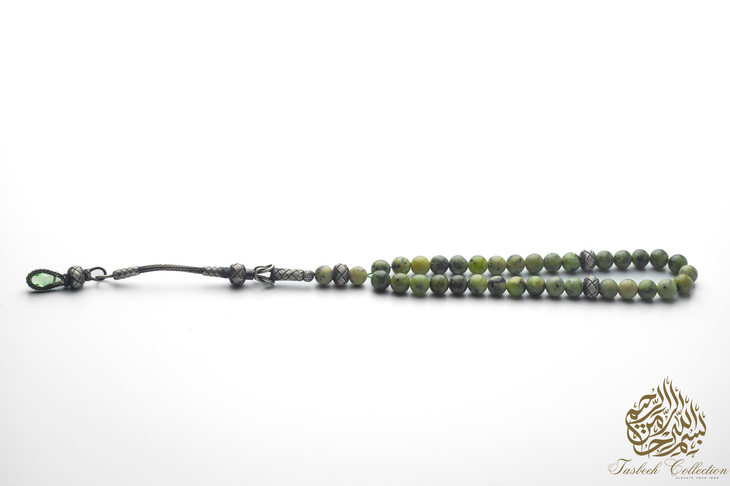 Canadian Jade Rosary Tasbih with 925 Sterling Silver Kazaz Tassel – Premium Handcrafted Design