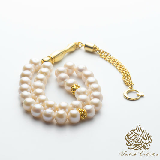 Pearl Stone Rosary Tasbih with 925 Sterling Silver Tassel