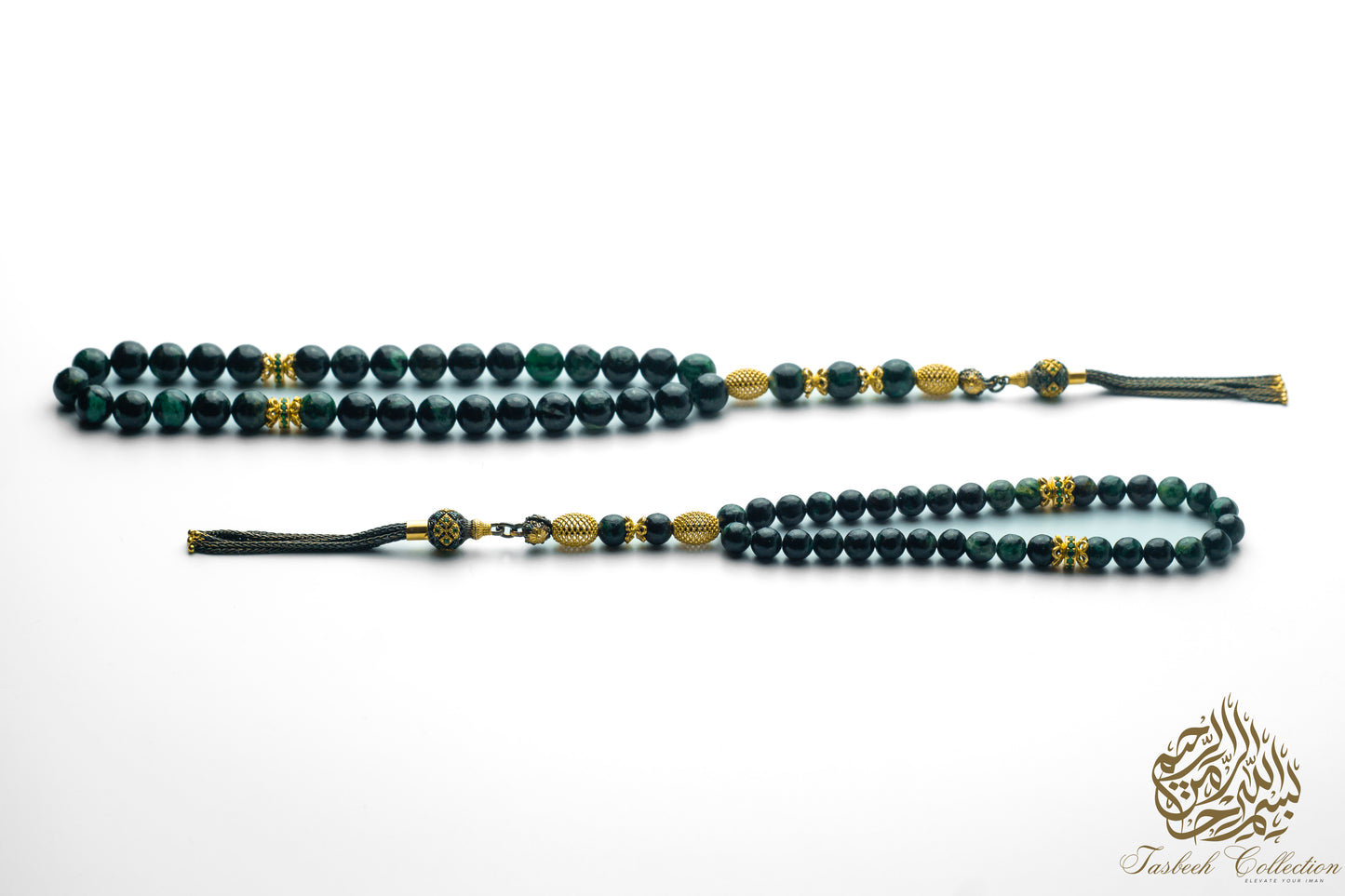 Zarafet - Father & Son Tasbih Set – African Emerald & Gold-Plated Sterling Silver - Limited Edition