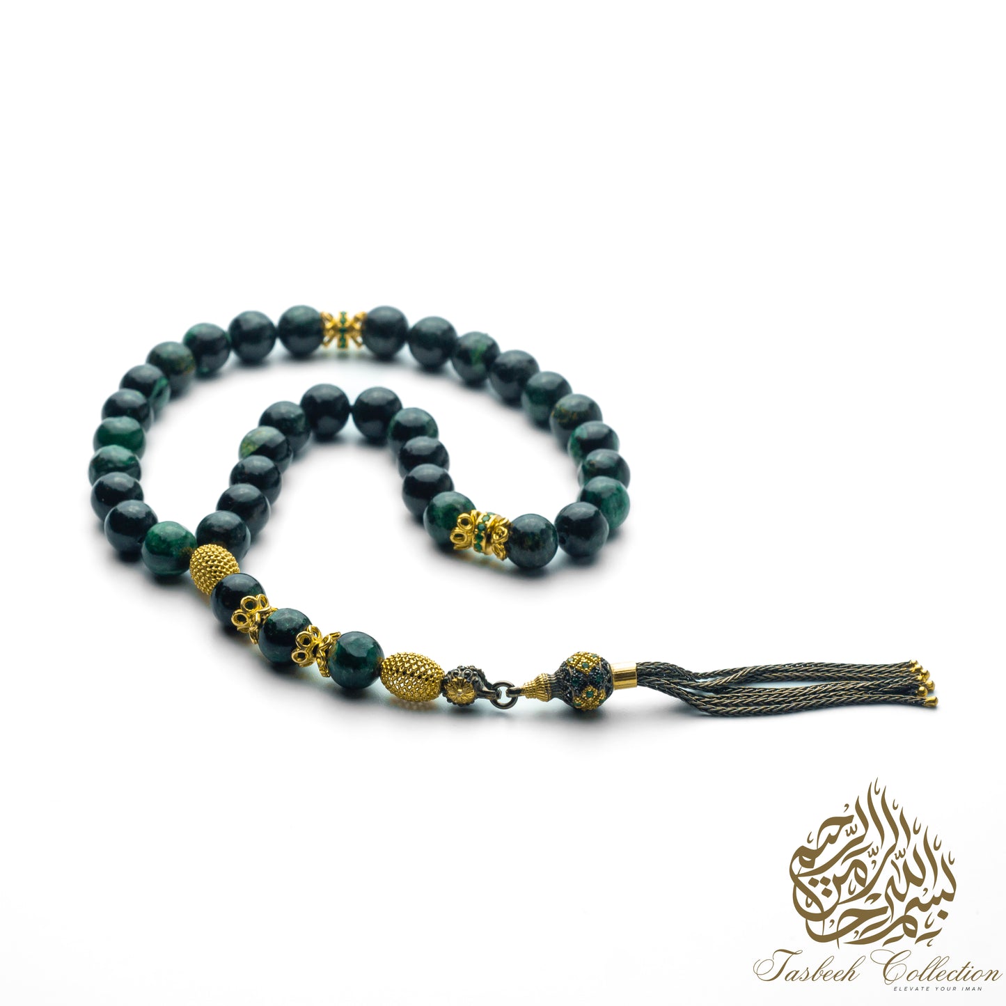 Zarafet - Father & Son Tasbih Set – African Emerald & Gold-Plated Sterling Silver - Limited Edition