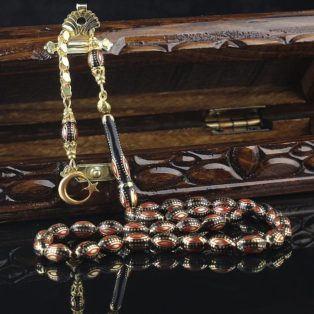 Silver Ayyıldız Tasseled Enamel Embroidered Georgian Oltu Stone Rosary - Tasbeeh Collection