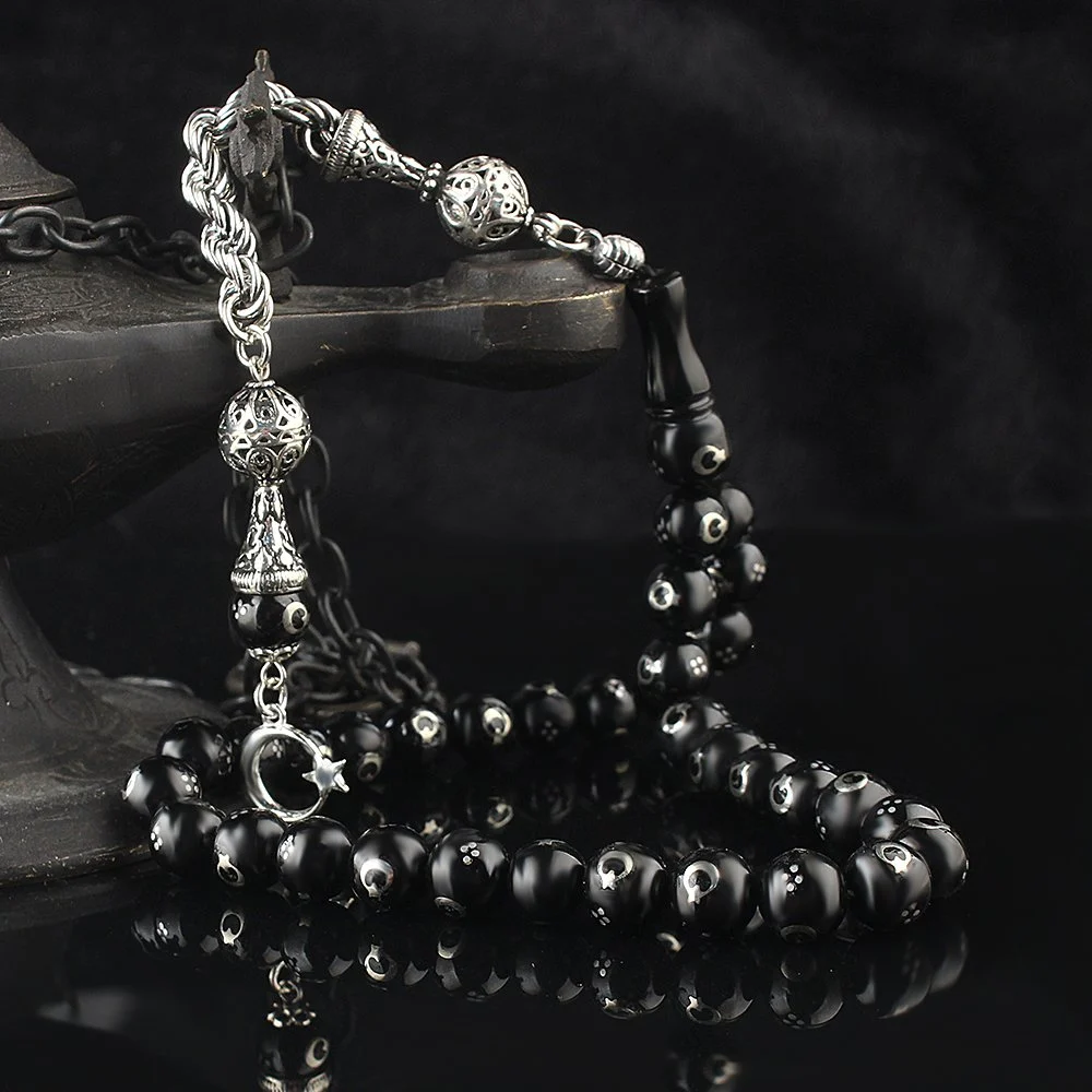 Georgian Oltu Stone Rosary with Silver Tassels - Tasbeeh Collection