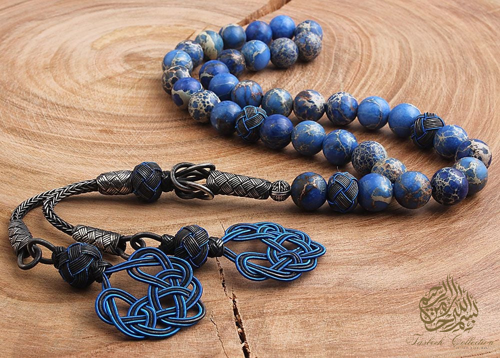Silver Kazaz Tasseled Variscite Stone Rosary