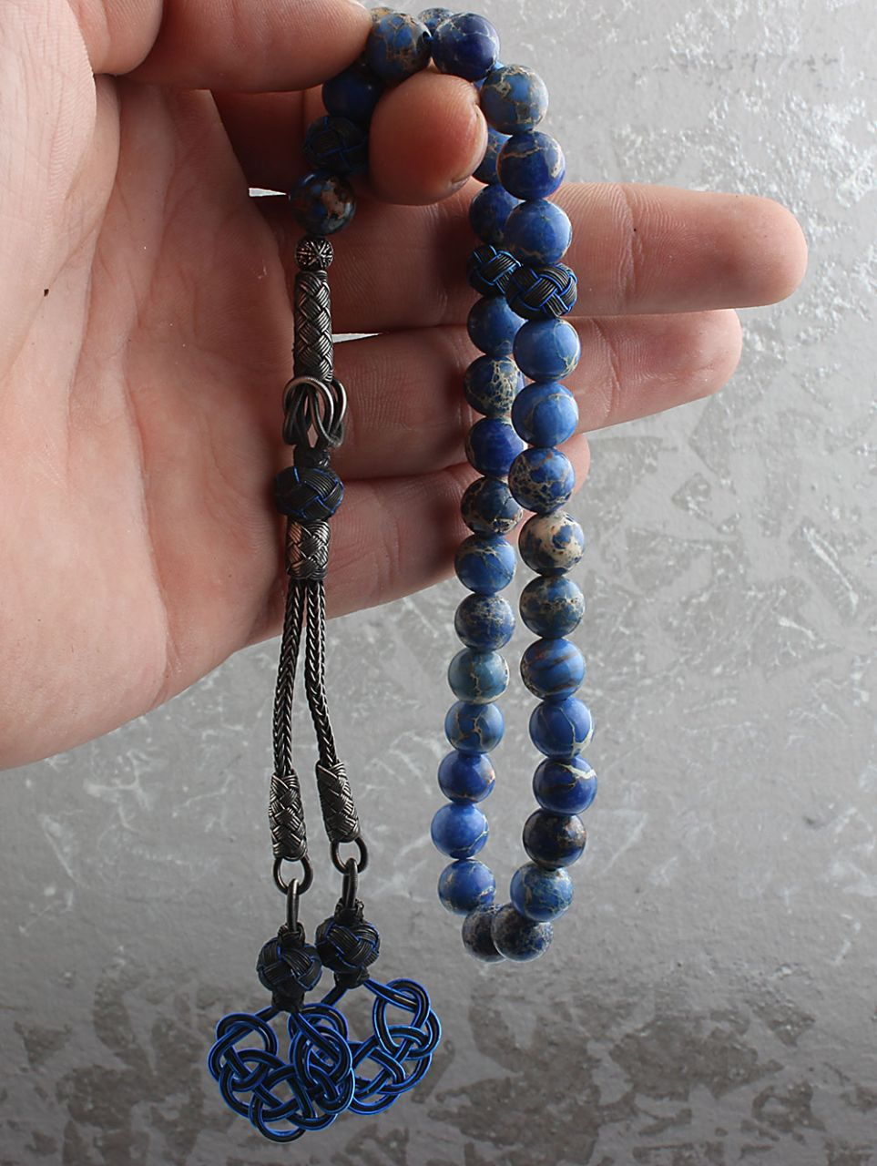 Silver Kazaz Tasseled Variscite Stone Rosary