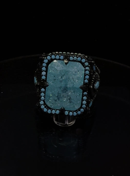 Blue Topaz with Turquoise Premium 925 Silver Ring