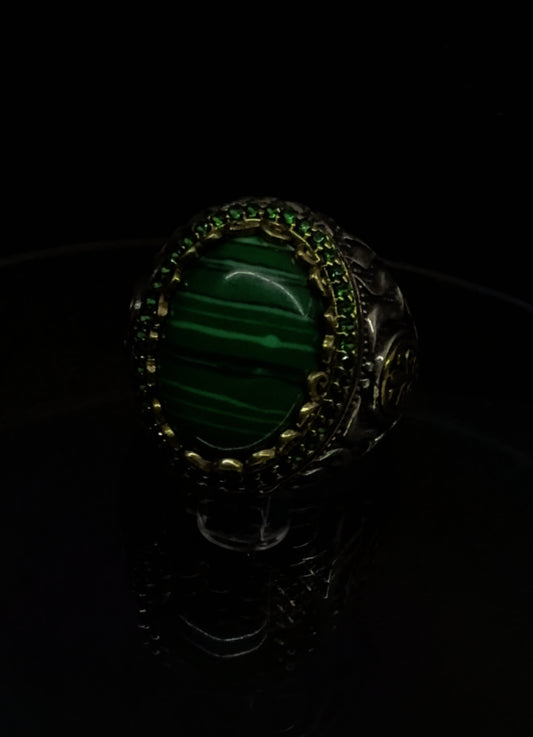 Natural Malachite Stone Premium 925 Silver Ring