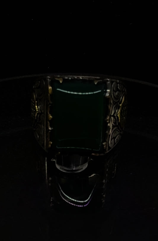 Premium Natural Green Agate Stone 925 Silver Ring