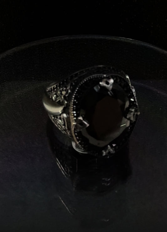 Black Natural Zircon Stone #2 Premium 925 Silver Ring