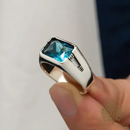 925 Sterling Silver Ring for Men with Topaz Stone